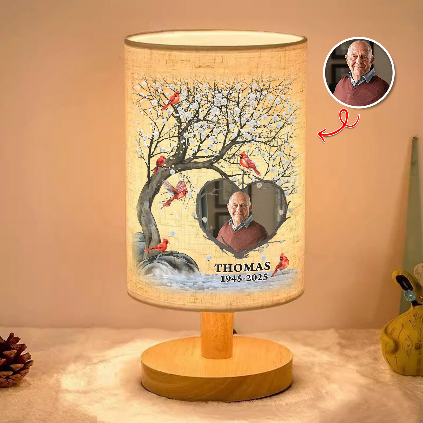 Personalized Fabric Lamp with Cardinal Photo Calendar - unique custom lamp.