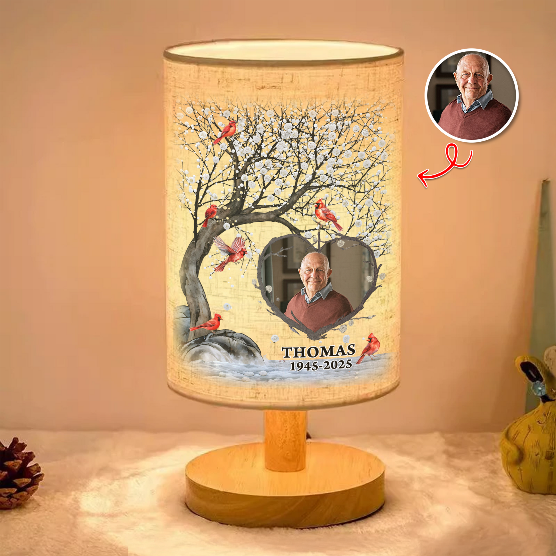 Personalized Fabric Lamp with Cardinal Photo Calendar - unique custom lamp.