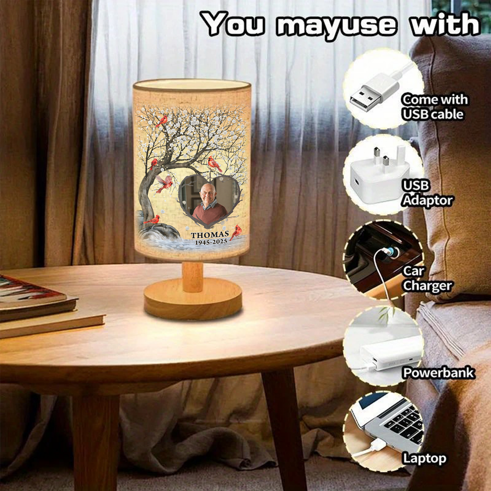 Personalized Fabric Lamp with Cardinal Photo Calendar - unique custom lamp.