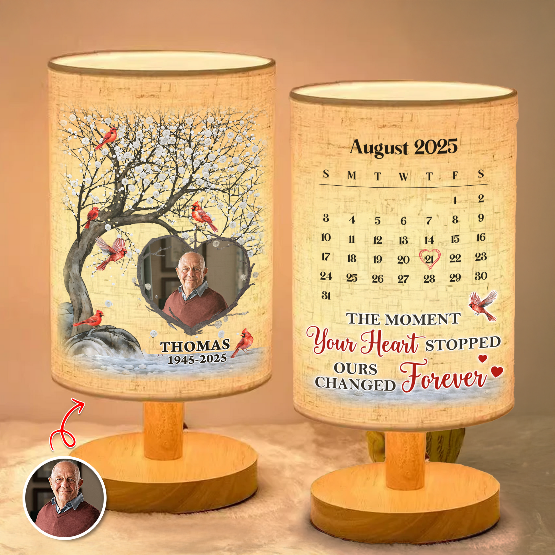 Personalized Fabric Lamp with Cardinal Photo Calendar - unique custom lamp.