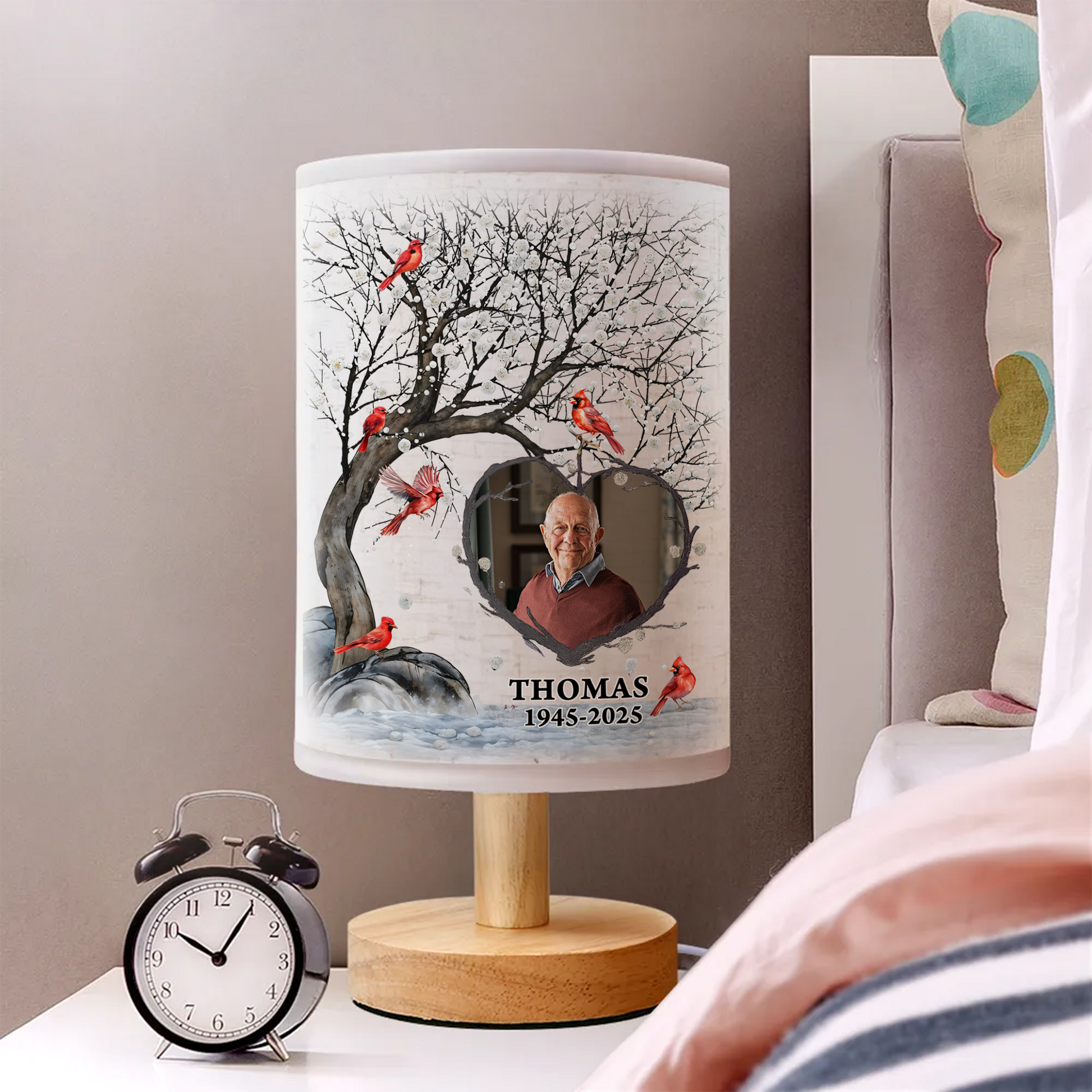 Personalized Fabric Lamp with Cardinal Photo Calendar - unique custom lamp.