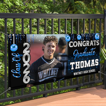 Custom Photo Congrats 2026 Graduate Disco Style Personalized Banner - Graduation Decor