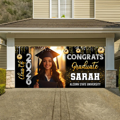 Custom Photo Congrats 2026 Graduate Disco Style Personalized Banner - Graduation Decor
