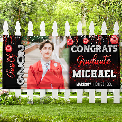 Custom Photo Congrats 2026 Graduate Disco Style Personalized Banner - Graduation Decor