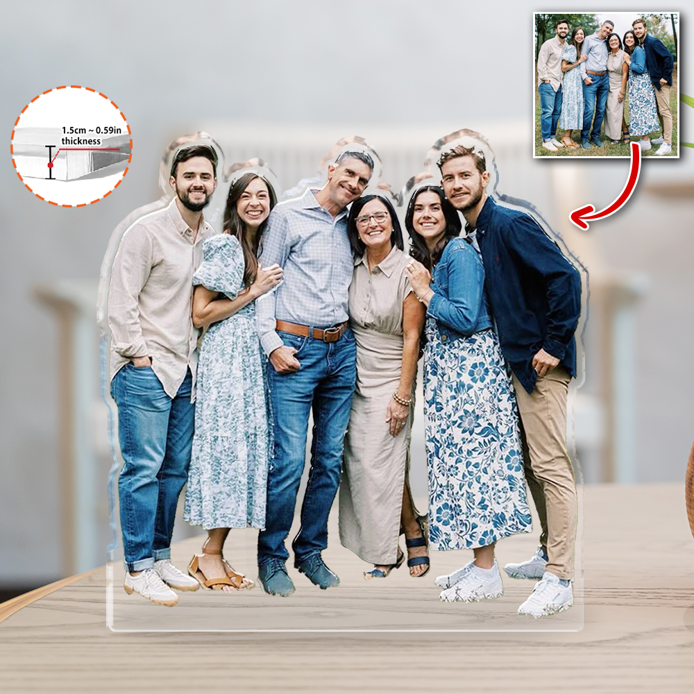 Personalized acrylic block plaque with custom photo and figure.