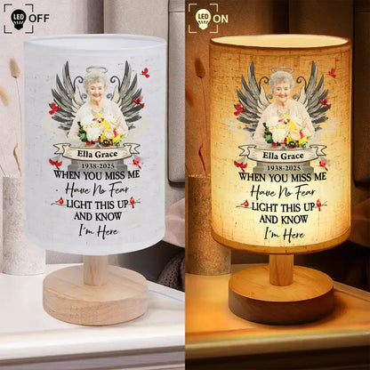 Custom photo lamp with personalized "Forever in My Heart" design, showcasing a heartfelt memorial gift.