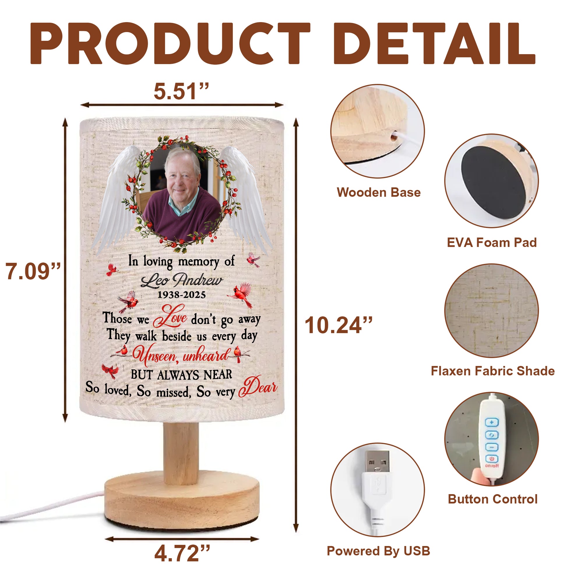 Custom photo lamp with personalized "Forever in My Heart" design, showcasing a heartfelt memorial gift.