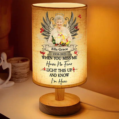 Custom photo lamp with personalized "Forever in My Heart" design, showcasing a heartfelt memorial gift.