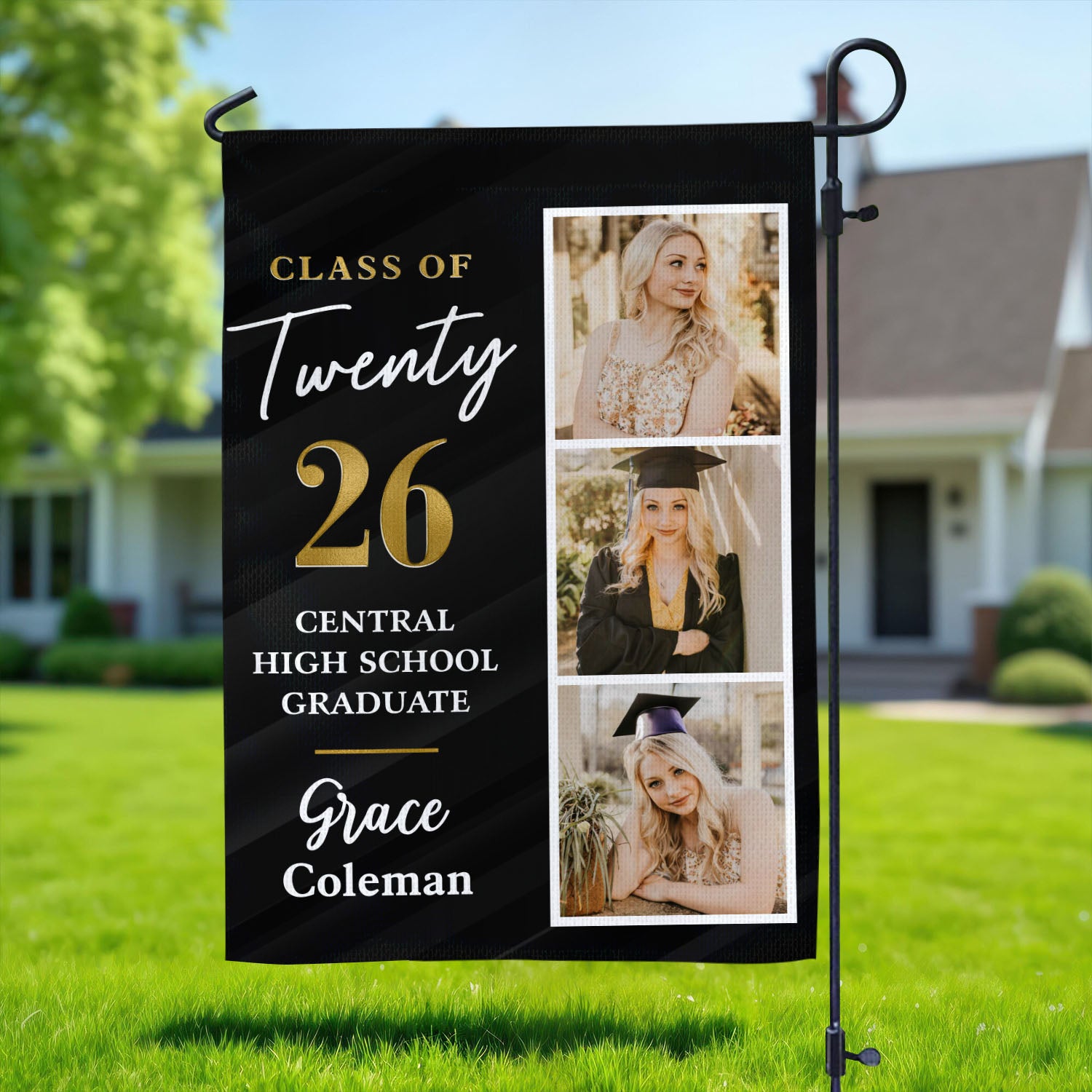 Personalized graduation garden flag for the class of 2026 with custom photo.