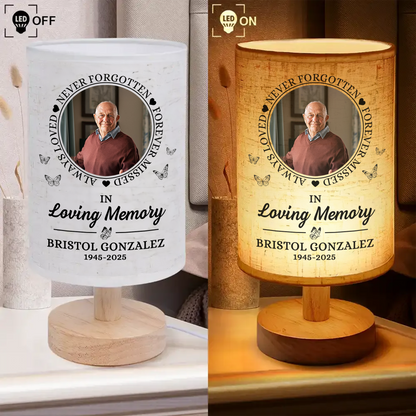 Personalized memorial lamp with custom photo and "Have No Fear" message.