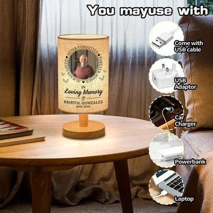 Personalized memorial lamp with custom photo and "Have No Fear" message.