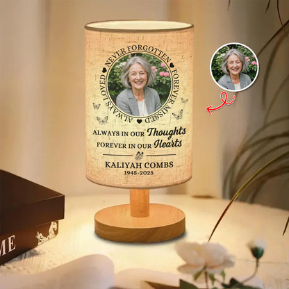Personalized memorial lamp with custom photo and "Have No Fear" message.