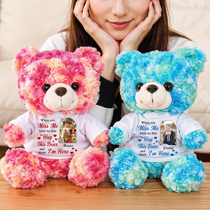 Custom photo memorial teddy bear, a personalized sympathy gift.