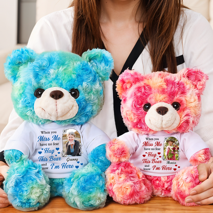 Custom photo memorial teddy bear, a personalized sympathy gift.