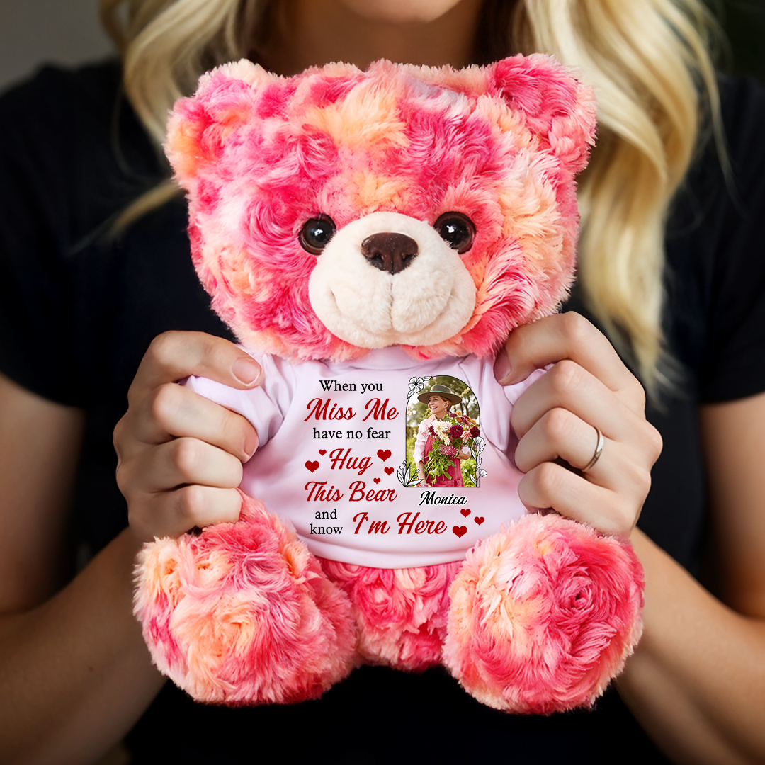 Custom photo memorial teddy bear, a personalized sympathy gift.