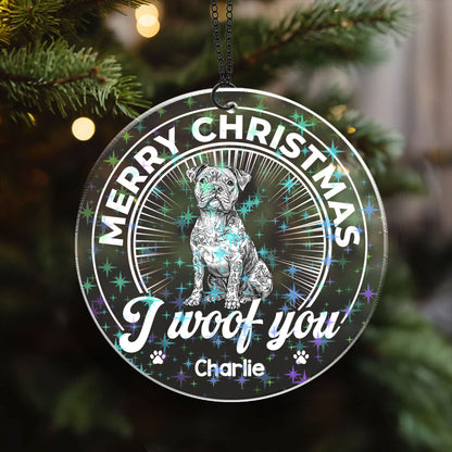 Custom shape hologram ornament shimmering with rainbow colors.