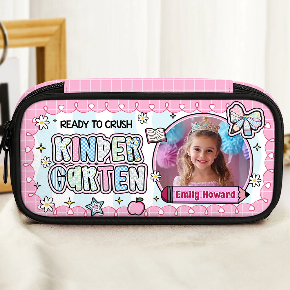 Cute "I'm Ready to Crush" personalized pencil case with pencils, perfect for back to school.