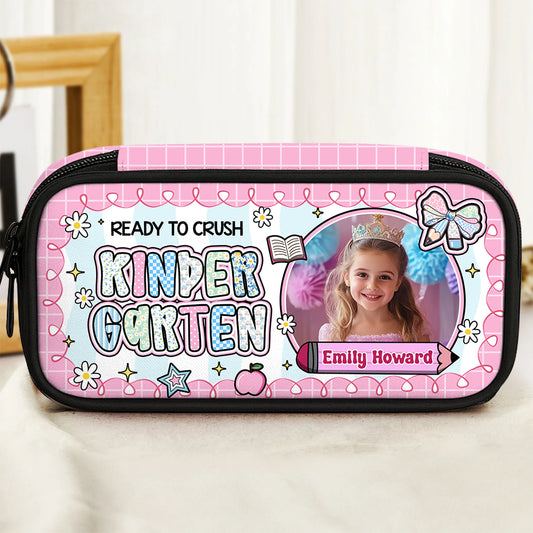 Cute "I'm Ready to Crush" personalized pencil case with pencils, perfect for back to school.