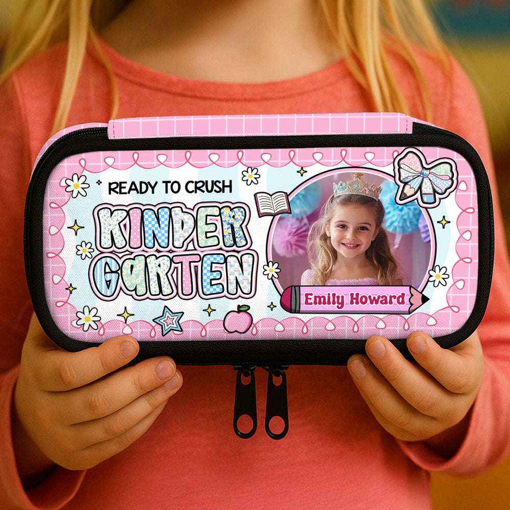 Cute "I'm Ready to Crush" personalized pencil case with pencils, perfect for back to school.