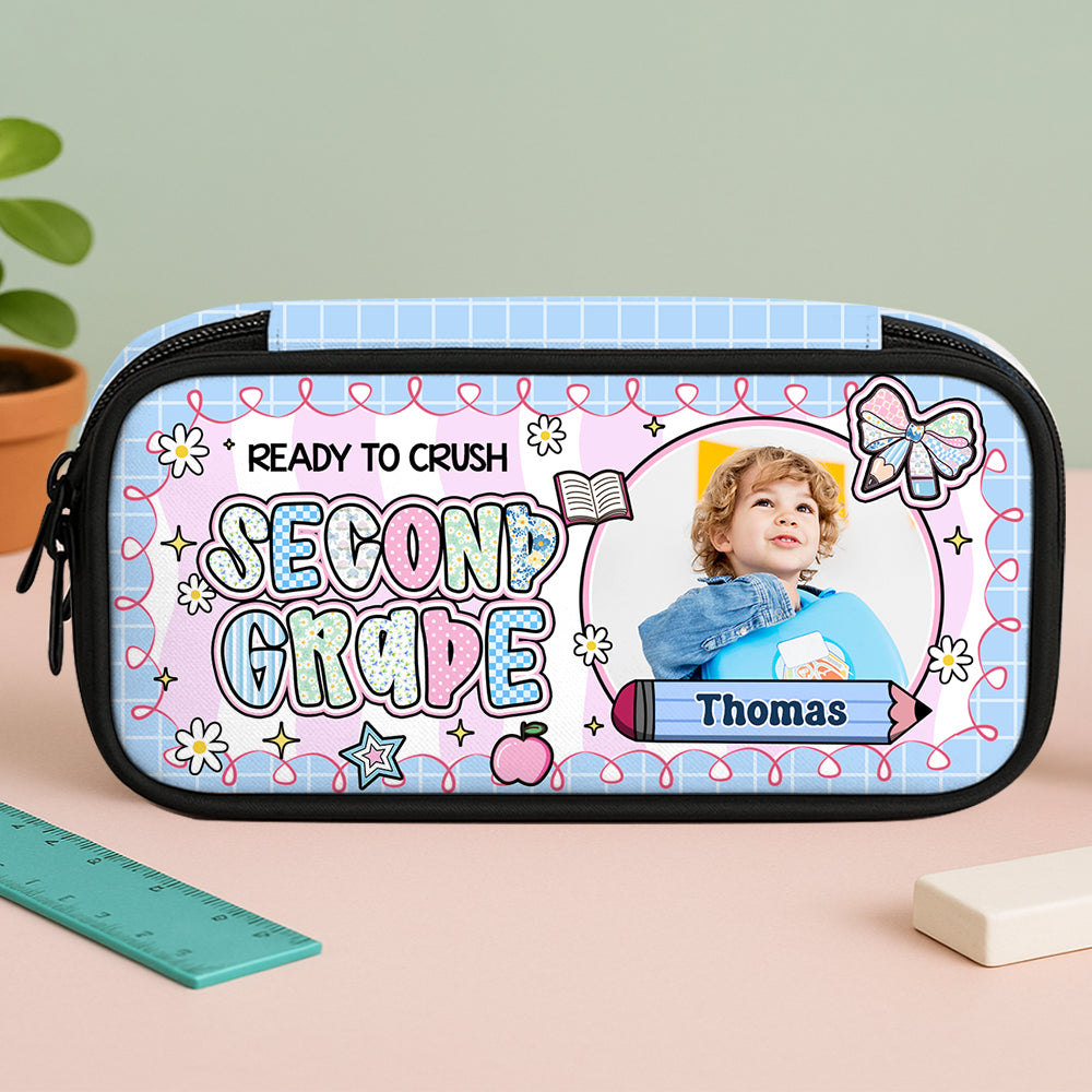 Cute "I'm Ready to Crush" personalized pencil case with pencils, perfect for back to school.