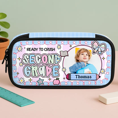 Cute "I'm Ready to Crush" personalized pencil case with pencils, perfect for back to school.