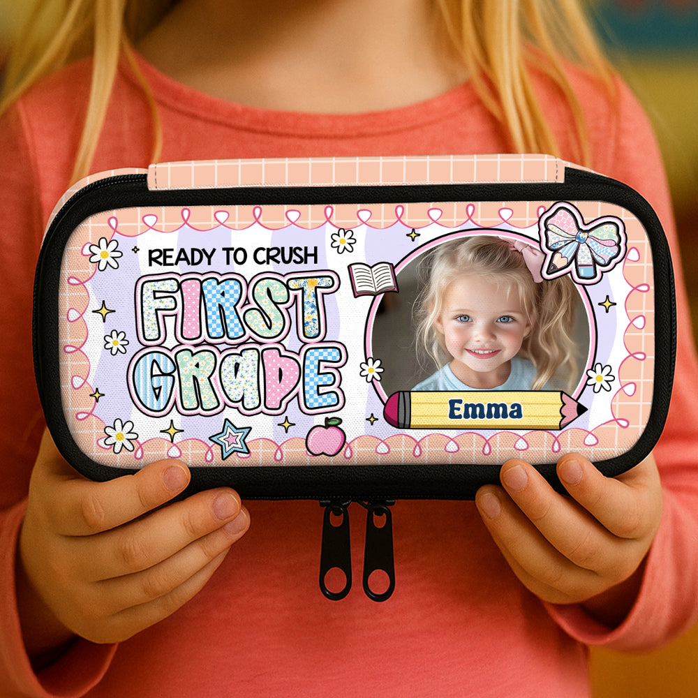 Cute "I'm Ready to Crush" personalized pencil case with pencils, perfect for back to school.