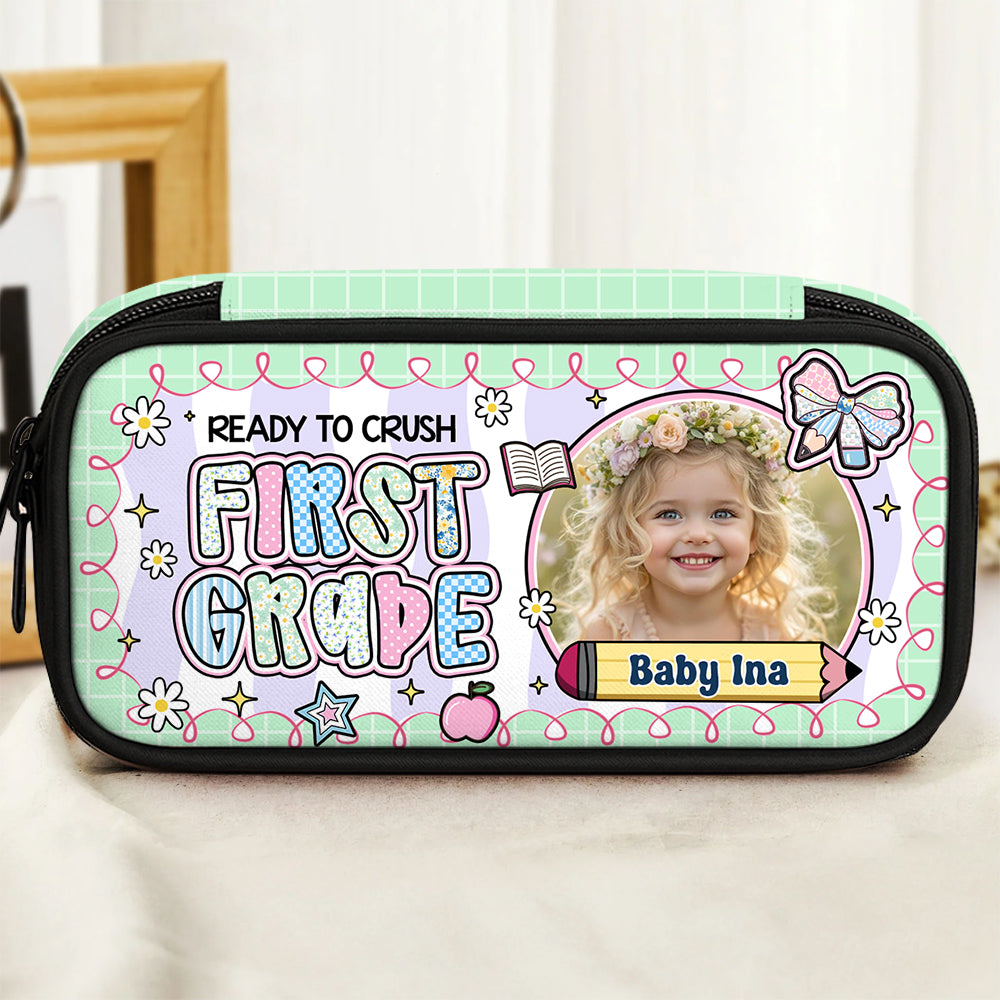Cute "I'm Ready to Crush" personalized pencil case with pencils, perfect for back to school.