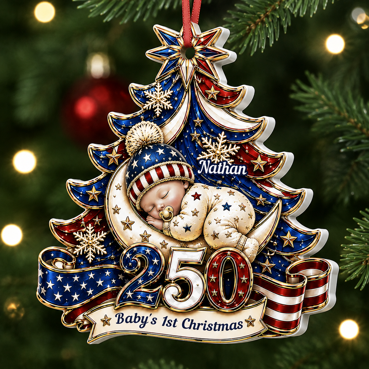 Christmas Gift For Newborn United States Of America - Real 3D Relief Ornament