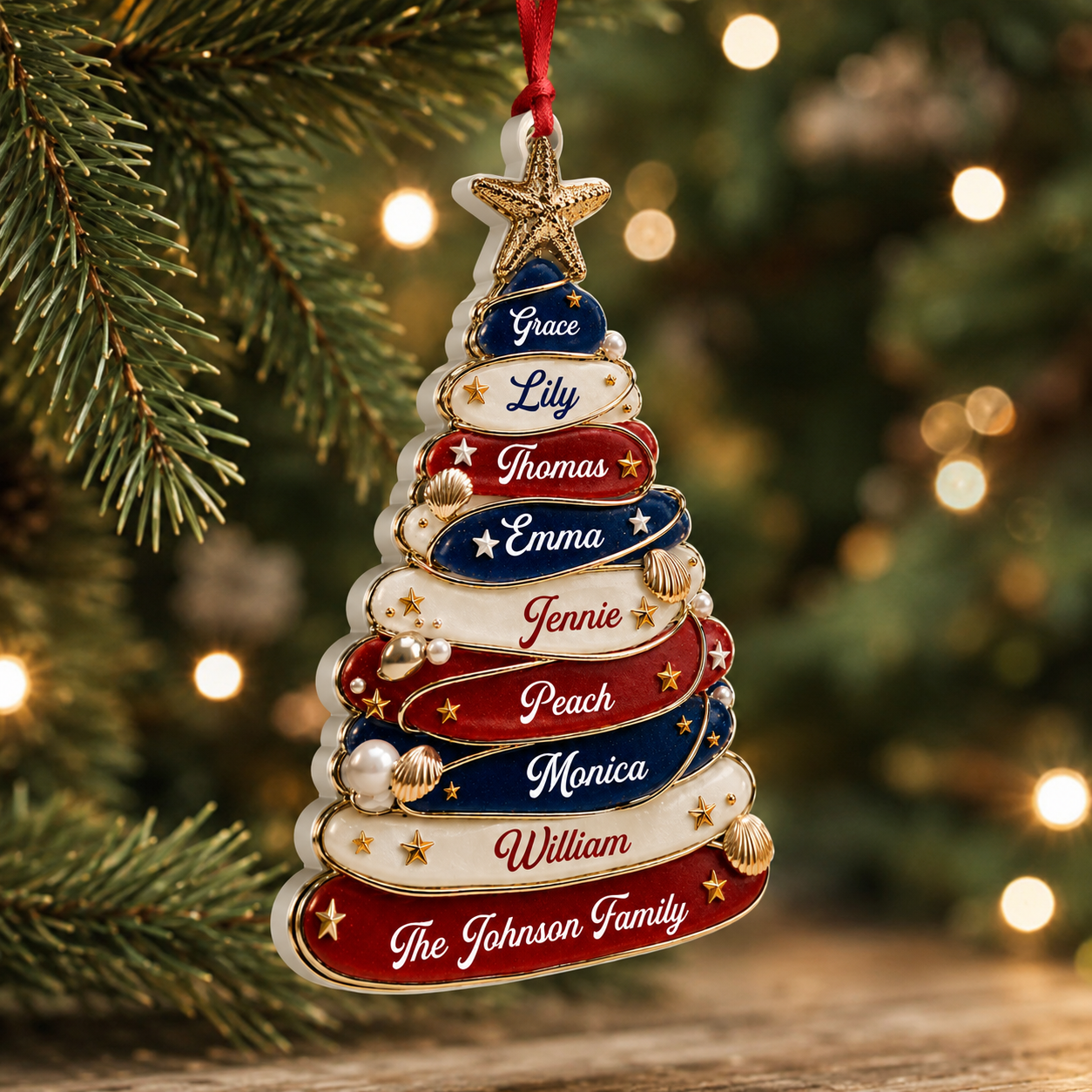 Christmas Tree Love United States Of America - Real 3D Relief Ornament