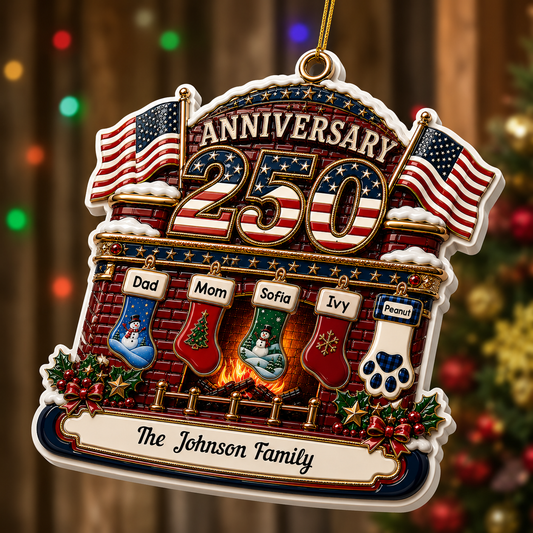 Christmas Fireplace Love United States Of America - Real 3D Relief Ornament