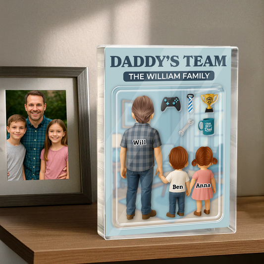Daddy's Team Style Custom Figure Acrylic Block Plaque - Personalized family gift.