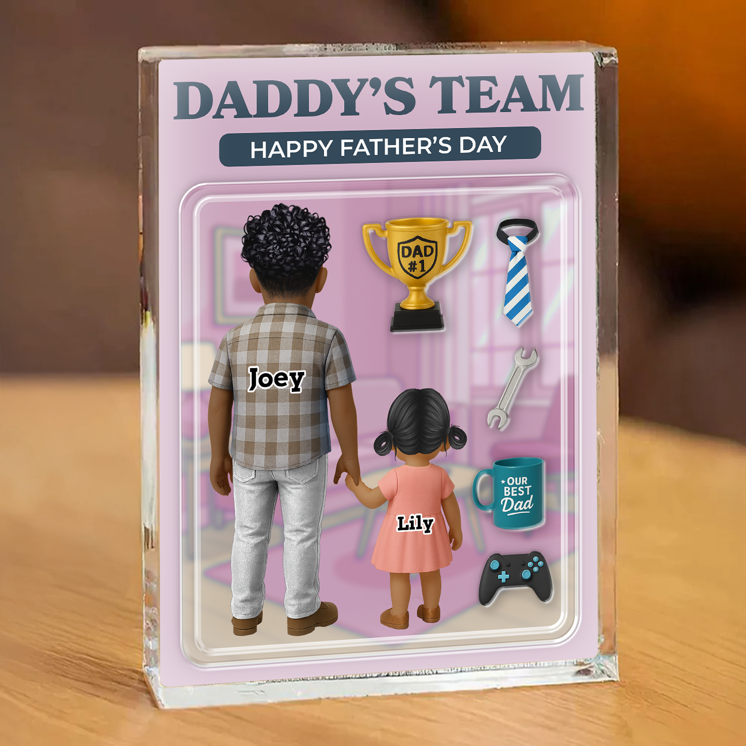 Daddy's Team Style Custom Figure Acrylic Block Plaque - Personalized family gift.