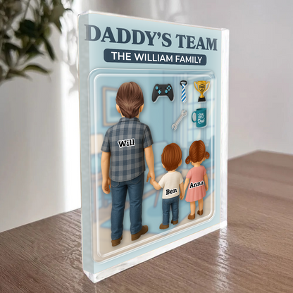 Daddy's Team Style Custom Figure Acrylic Block Plaque - Personalized family gift.