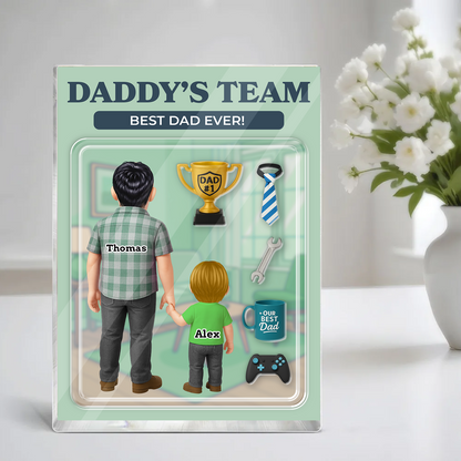 Daddy's Team Style Custom Figure Acrylic Block Plaque - Personalized family gift.