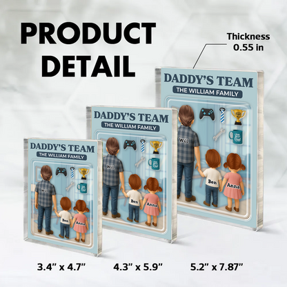 Daddy's Team Style Custom Figure Acrylic Block Plaque - Personalized family gift.