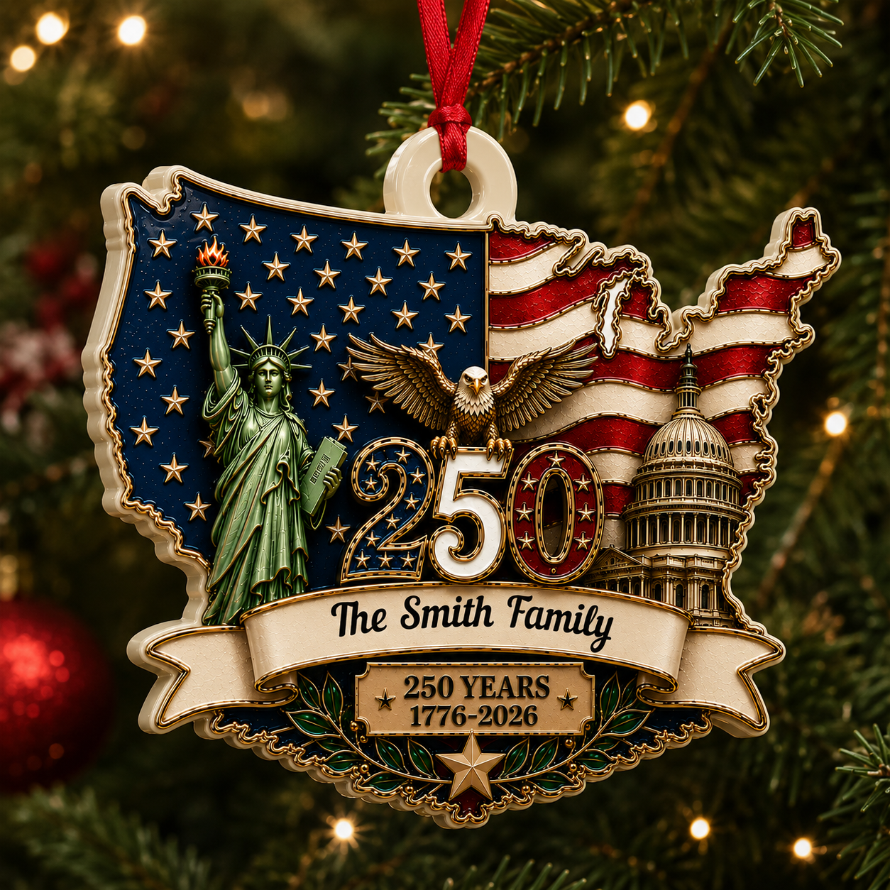 Custom Eagle Personalized 250th America  - Real 3D Relief Ornament