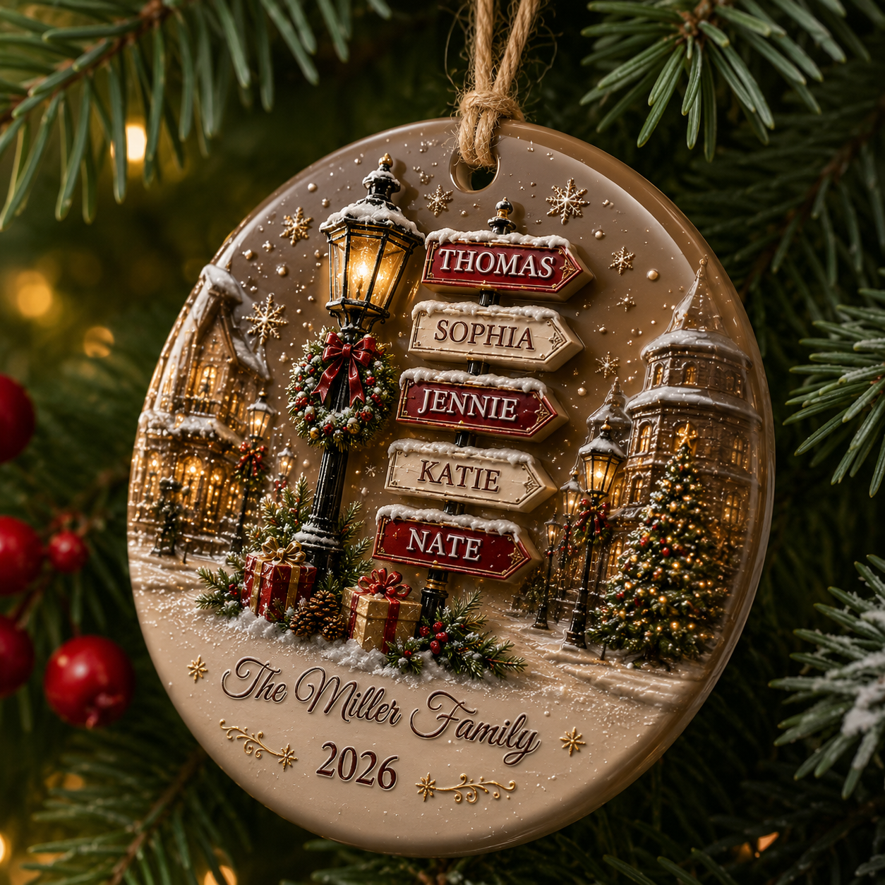 Custom Names Christmas Gifts For Family - Real 3D Ceramic Ornament