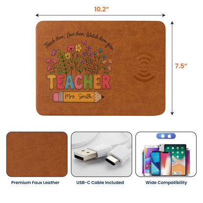 Love Them Watch Them Grow Teacher Gifts - Personalized Leather Charging Mat
