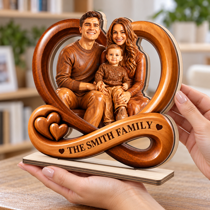 God Bless Our Family - Personalized 2-Layer Wood Plaque With Flat Base