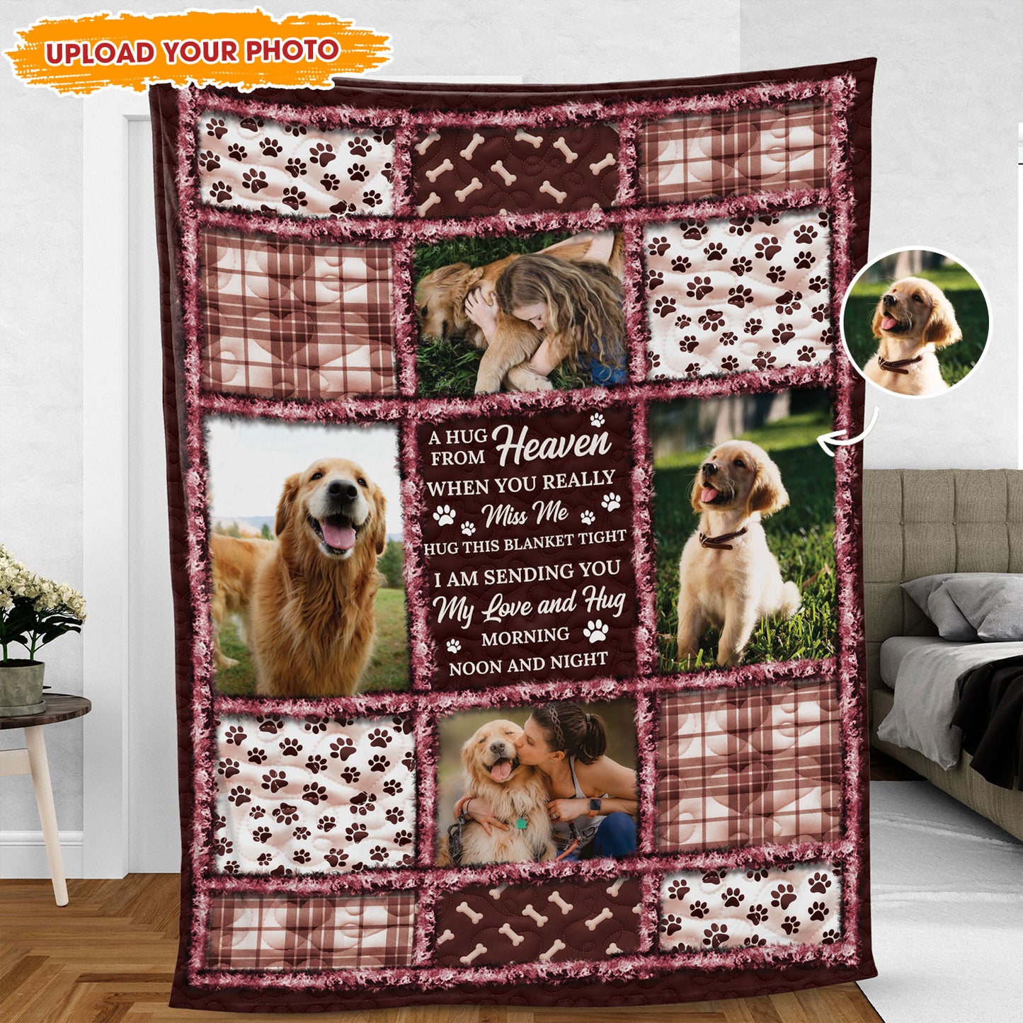 Personalized Dog Loss Memorial Blanket, custom sympathy gift to remember your beloved pet.