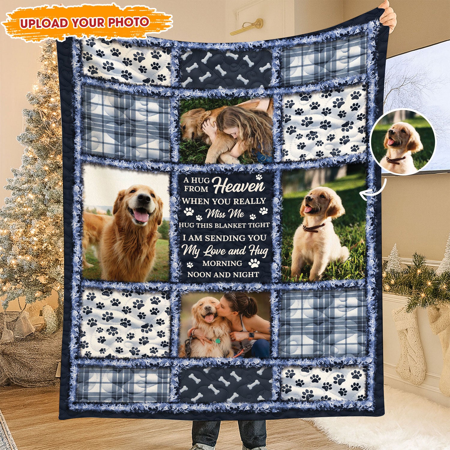 Personalized Dog Loss Memorial Blanket, custom sympathy gift to remember your beloved pet.
