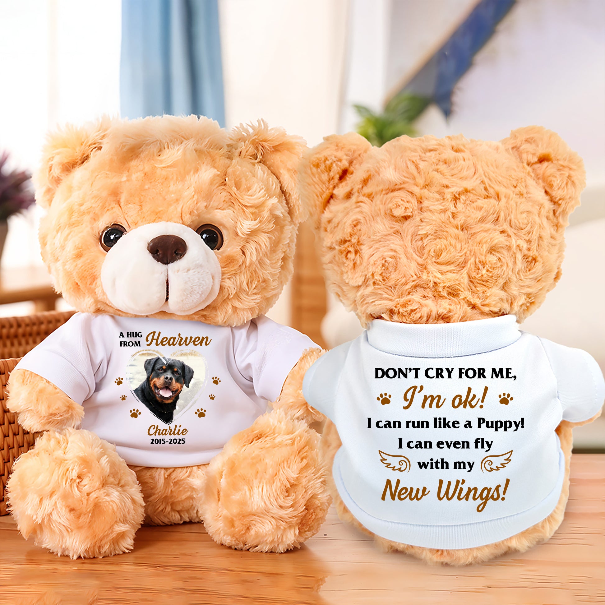 Personalized "Don't Cry For Me" memorial teddy bear plush, a comforting bereavement gift.