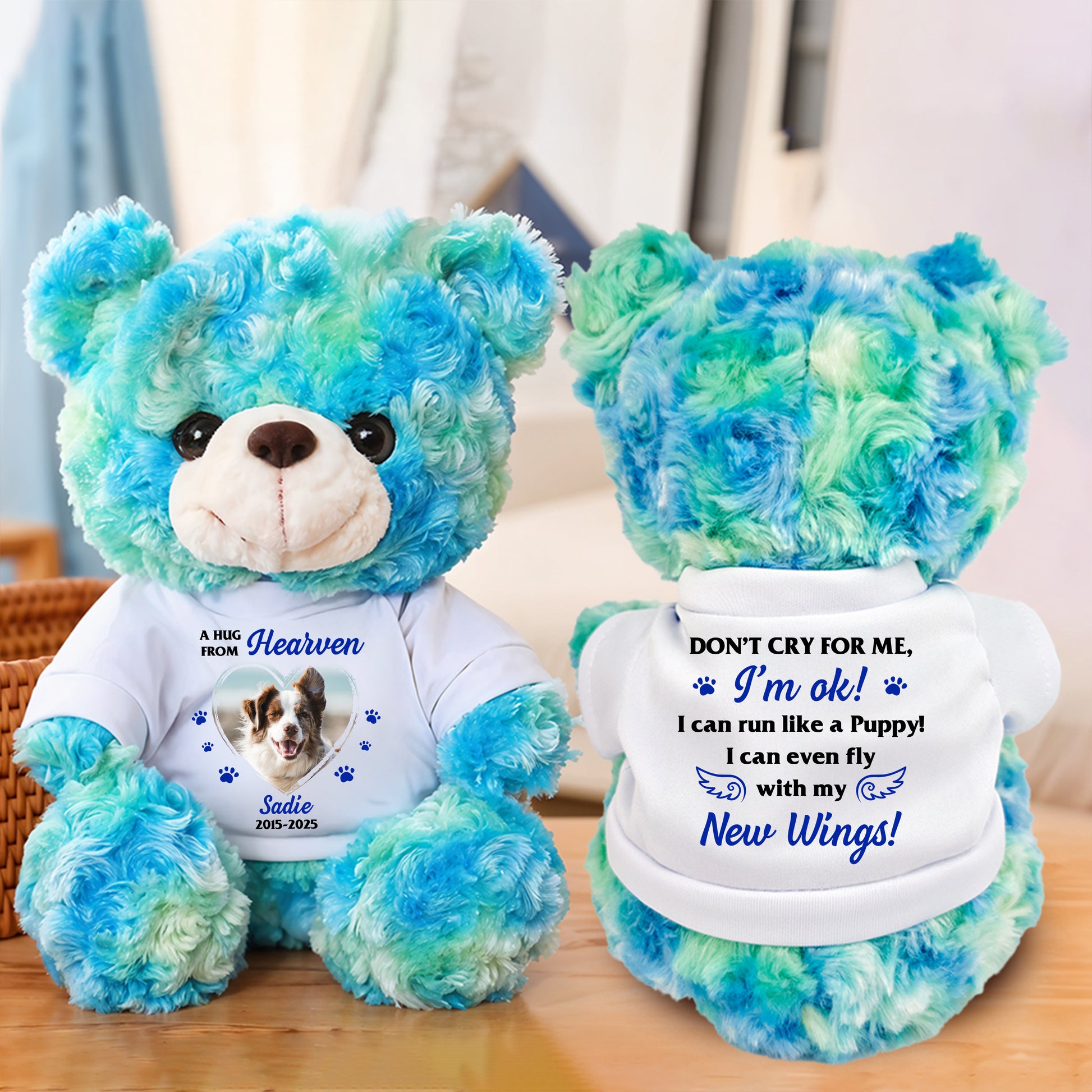 Personalized "Don't Cry For Me" memorial teddy bear plush, a comforting bereavement gift.