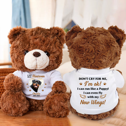 Personalized "Don't Cry For Me" memorial teddy bear plush, a comforting bereavement gift.