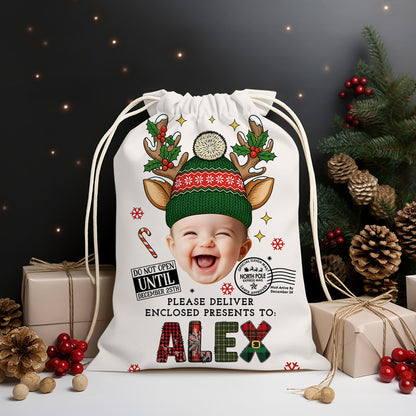 Doodle Alphabet Christmas Bag, personalized sack for family gifts.
