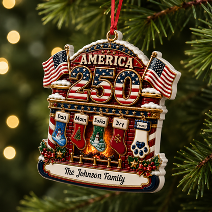 Christmas Fireplace Love United States Of America - Real 3D Relief Ornament