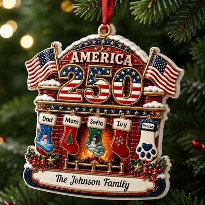 Christmas Fireplace Love United States Of America - Real 3D Relief Ornament