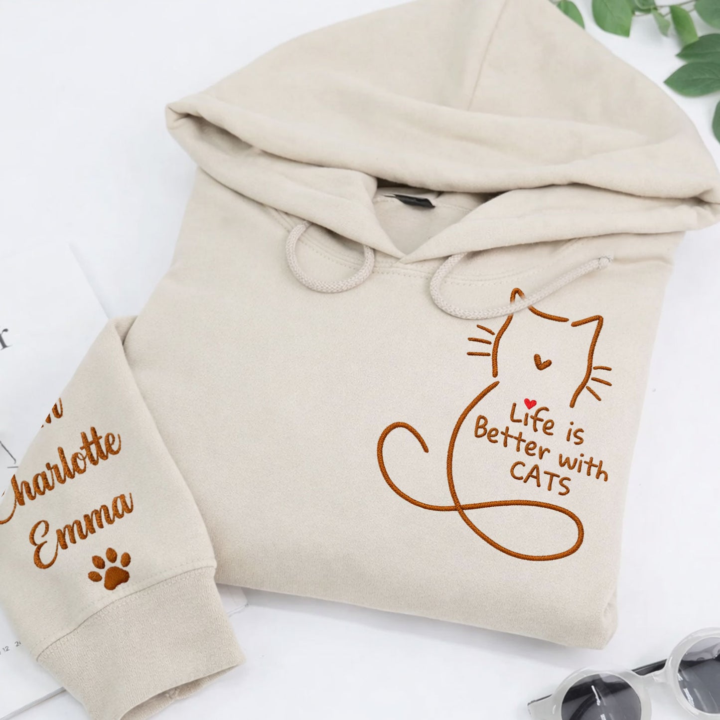 Custom Embroidered Dog & Cat Crewneck Sweatshirt - Personalized gift for pet lovers.