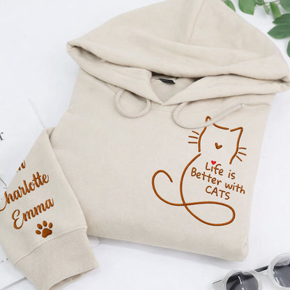 Custom Embroidered Dog & Cat Crewneck Sweatshirt - Personalized gift for pet lovers.