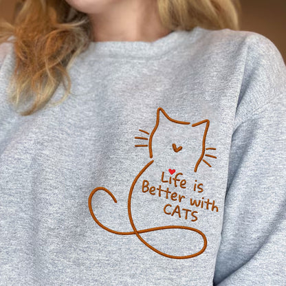 Custom Embroidered Dog & Cat Crewneck Sweatshirt - Personalized gift for pet lovers.
